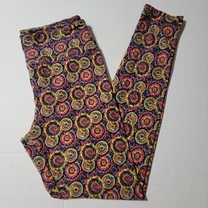 💚‎ LuLaRoe OS Neon Circles Medallions Black Leggings MultiColor One Size